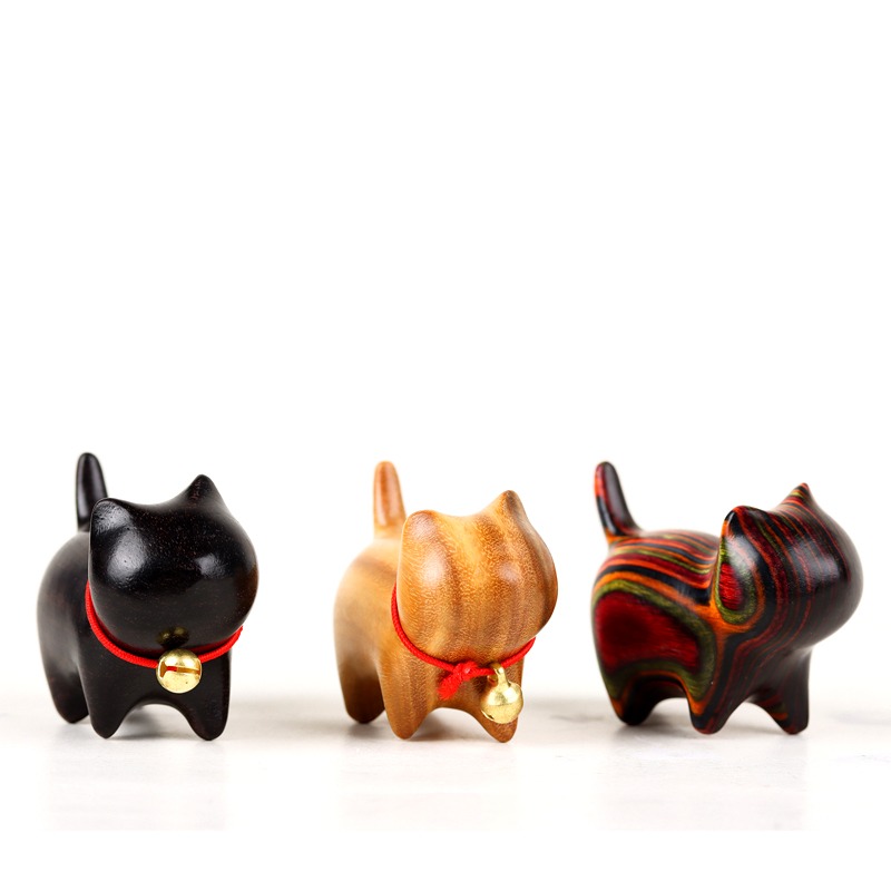 黑檀木雕刻小貓彩虹木創意擺件綠檀可愛小貓咪木貓文玩手把件萌寵-細節圖5