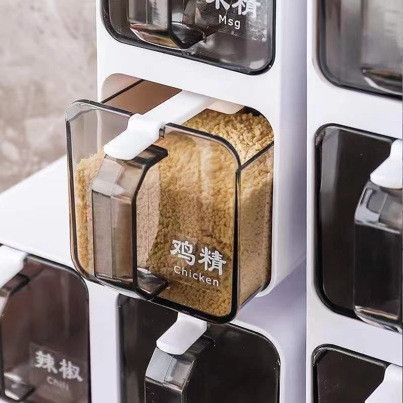 廚房調料盒掛墻壁掛式調味罐免打孔抽屜式塑料鹽罐味精佐料收納盒-細節圖2
