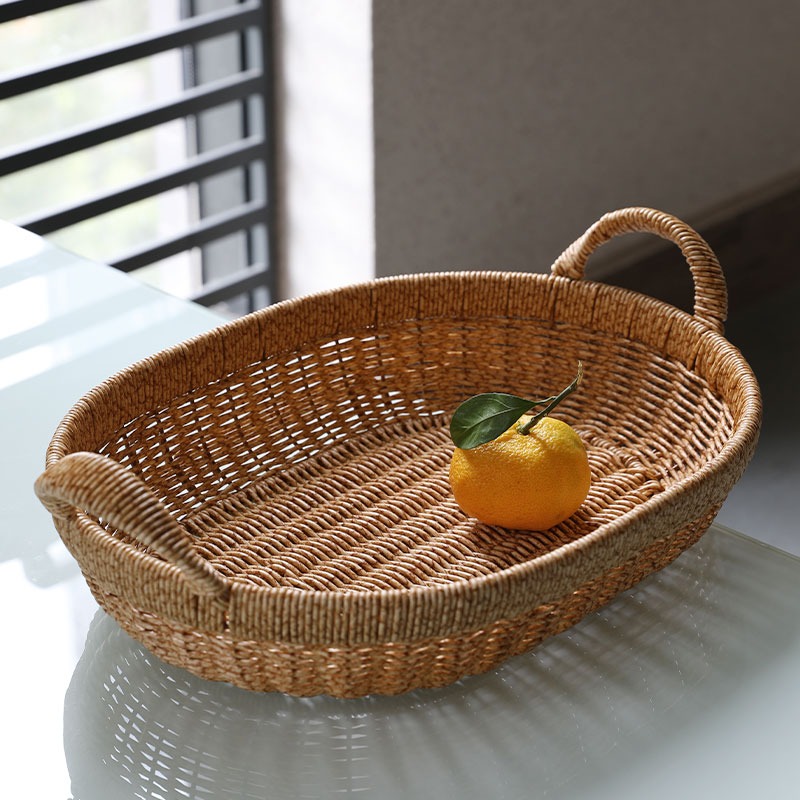 大號果盤雞蛋筐仿藤編客廳零食筐廚房蔬菜戶外野餐水果籃-細節圖3