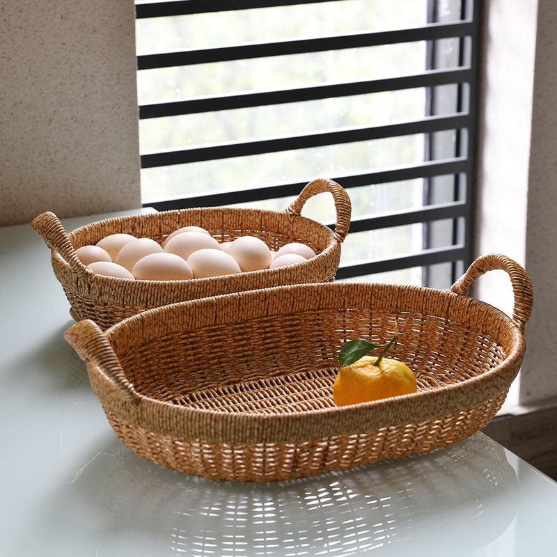 大號果盤雞蛋筐仿藤編客廳零食筐廚房蔬菜戶外野餐水果籃-細節圖5