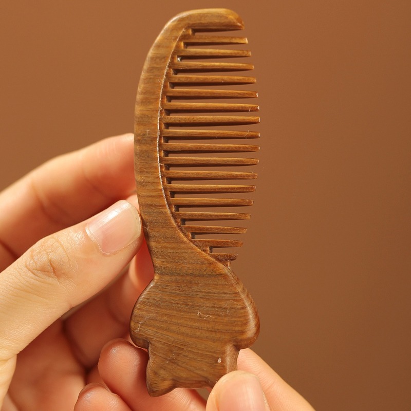 金絲楠木萌小貓梳子實木卡通動物木梳子原木可愛貓咪家用梳子擺件-細節圖4