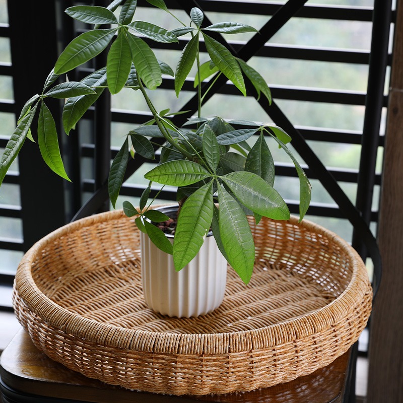仿藤編託盤家用餐桌收納盤圓形茶具瀝水盤客廳蛋糕零食水果盤-細節圖4