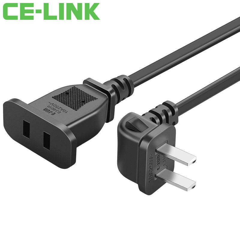 CE-LINK兩插電源線延長線彎頭二芯電視電源延長插頭10A兩孔公對母-細節圖2