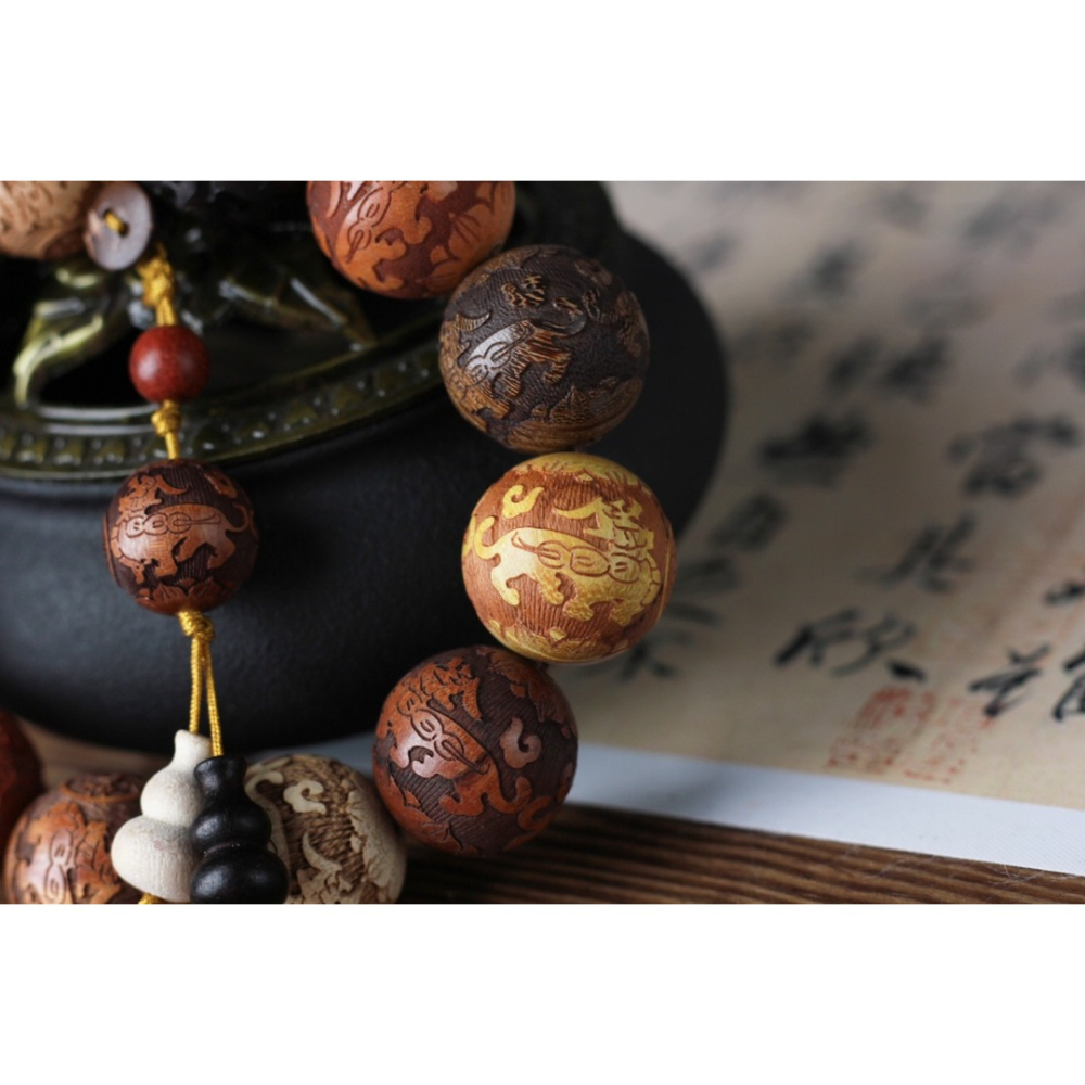 原木多寶珠佛珠手串雕刻貔貅黑檀金絲檀紫檀紫羅蘭男女情侶款手鏈-細節圖9