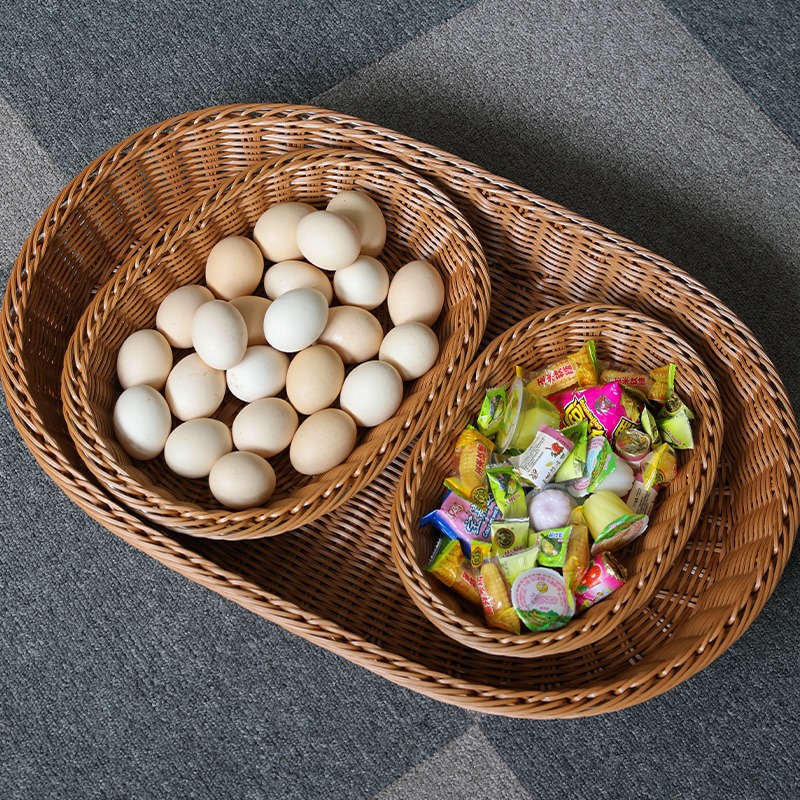 仿藤編果盤水果麪包筐大號橢圓超市果蔬陳列展示籃編織零食框-細節圖2