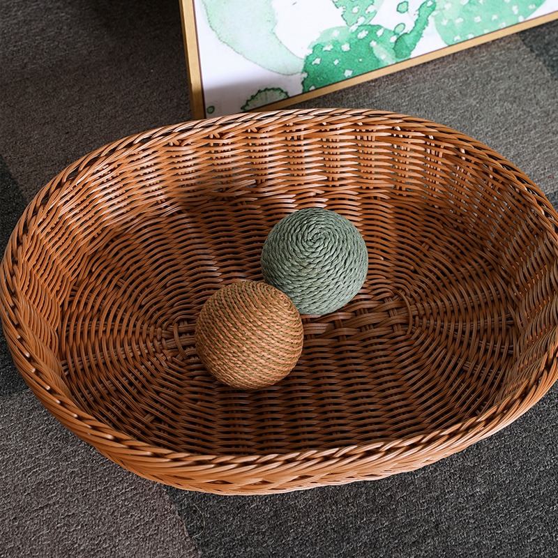 仿藤編果盤水果麪包筐大號橢圓超市果蔬陳列展示籃編織零食框-細節圖3