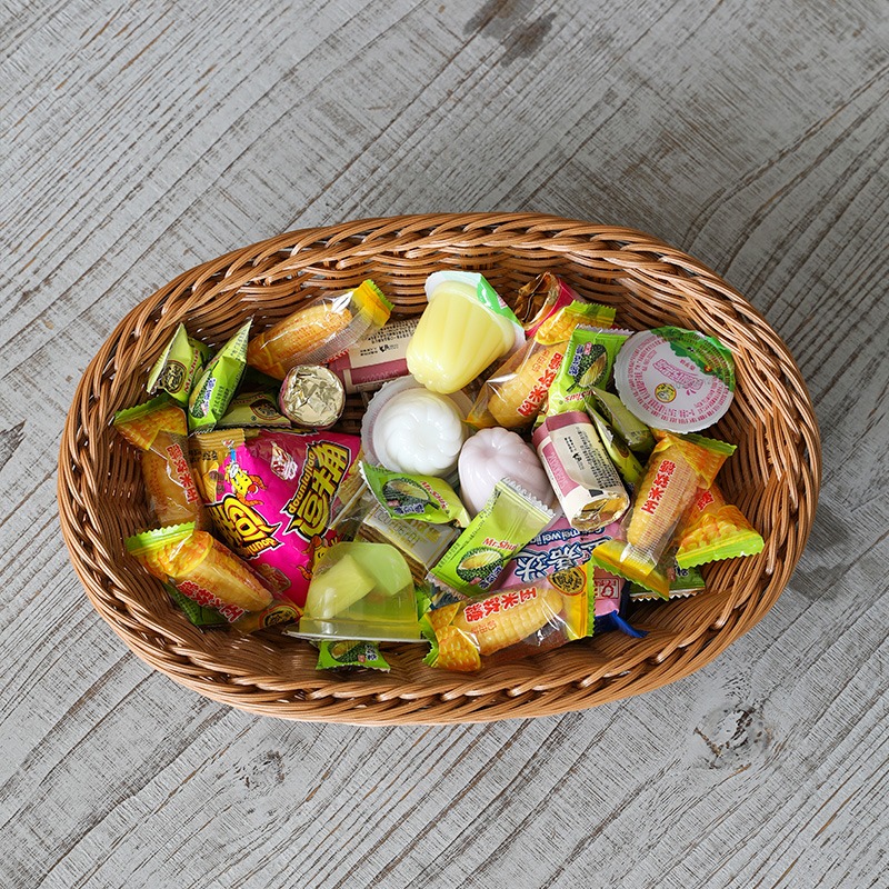 仿藤編果盤水果麪包筐大號橢圓超市果蔬陳列展示籃編織零食框-細節圖4