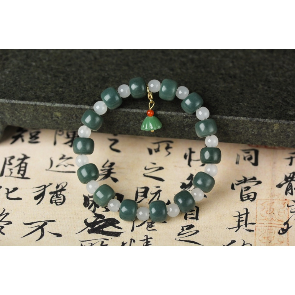 綠菩提根手串風化陰皮菩提子桶珠手鏈蓮蓬配飾單圈佛珠老型珠手飾-細節圖6
