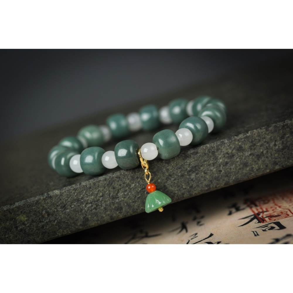 綠菩提根手串風化陰皮菩提子桶珠手鏈蓮蓬配飾單圈佛珠老型珠手飾-細節圖9