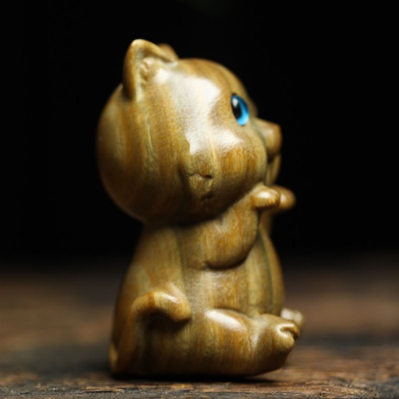 綠檀木雕貓可愛小貓木質貓咪擺件文玩手把件雕刻動物創意生日禮物-細節圖3