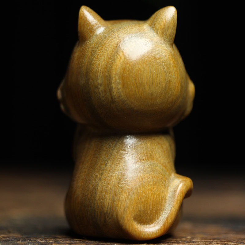 綠檀木雕貓可愛小貓木質貓咪擺件文玩手把件雕刻動物創意生日禮物-細節圖4