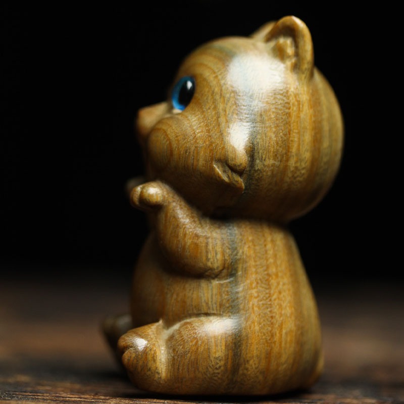 綠檀木雕貓可愛小貓木質貓咪擺件文玩手把件雕刻動物創意生日禮物-細節圖5