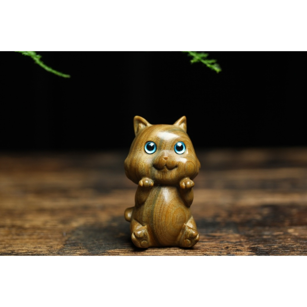 綠檀木雕貓可愛小貓木質貓咪擺件文玩手把件雕刻動物創意生日禮物-細節圖6