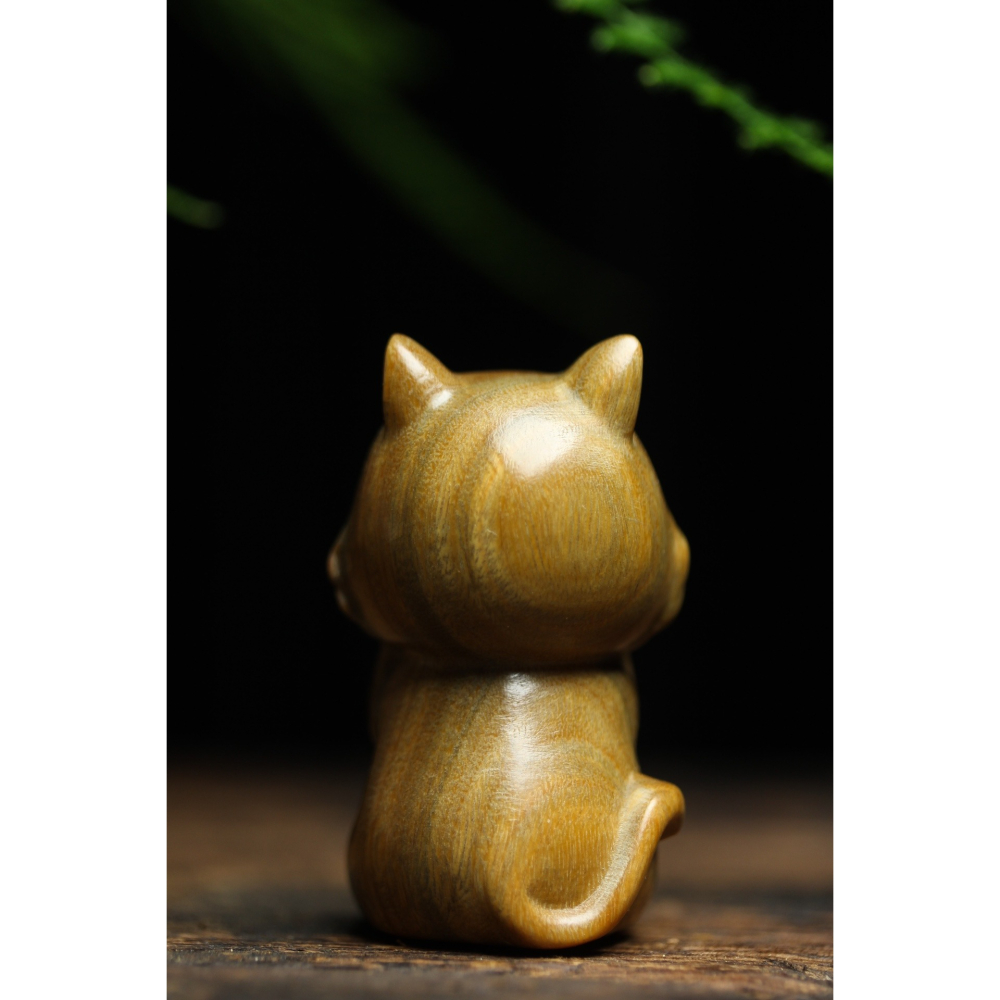 綠檀木雕貓可愛小貓木質貓咪擺件文玩手把件雕刻動物創意生日禮物-細節圖10
