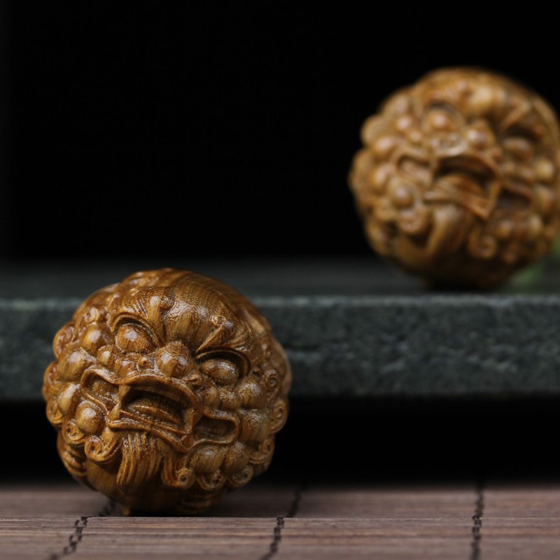 綠檀木雕刻貔貅手球手部按摩實木動物檀香木文玩手把件送禮小物件-細節圖2