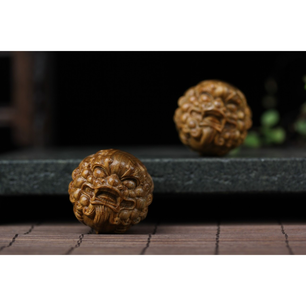綠檀木雕刻貔貅手球手部按摩實木動物檀香木文玩手把件送禮小物件-細節圖7