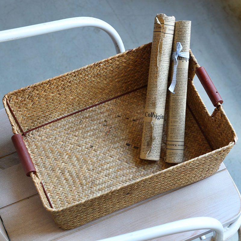 草編收納籃家用客廳零食筐茶幾電視櫃整理籃手工編織籃-細節圖3