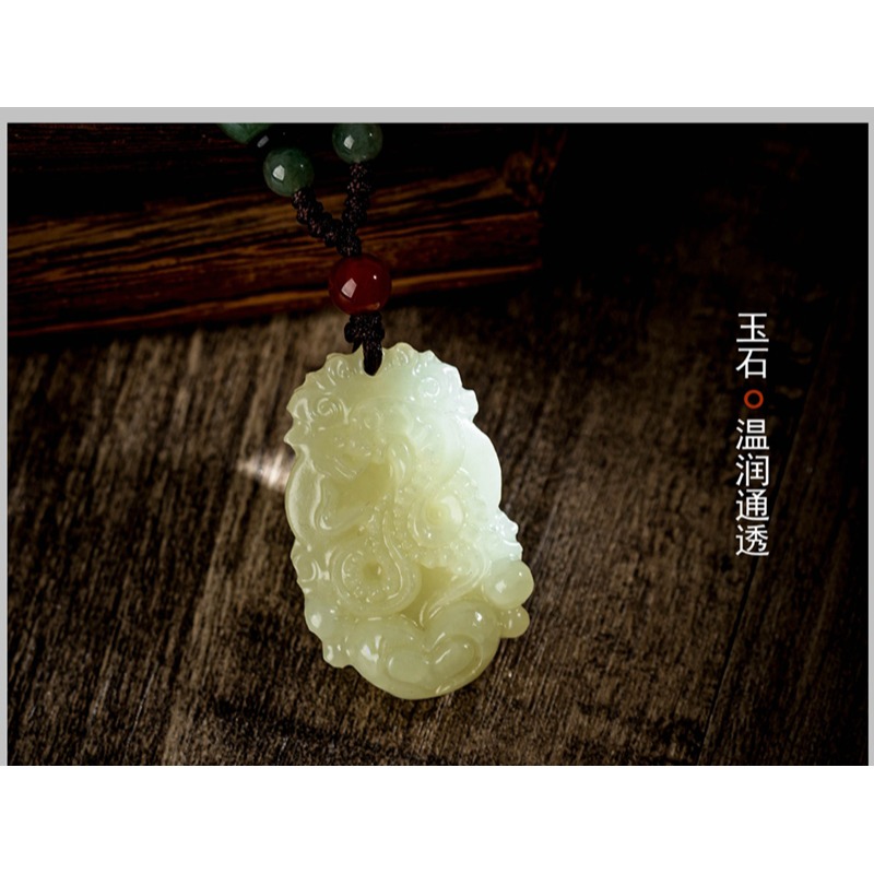 復古十二生肖玉石項鏈男女可調節繩掛件毛衣鏈創意屬相吊墜掛飾品-細節圖7