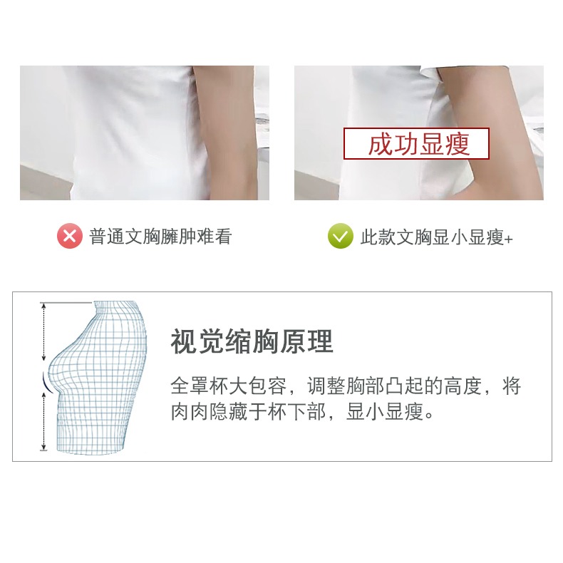 南極人內衣女無鋼圈薄款大胸顯小聚攏收副乳防下垂大碼蕾絲文胸DY-細節圖8