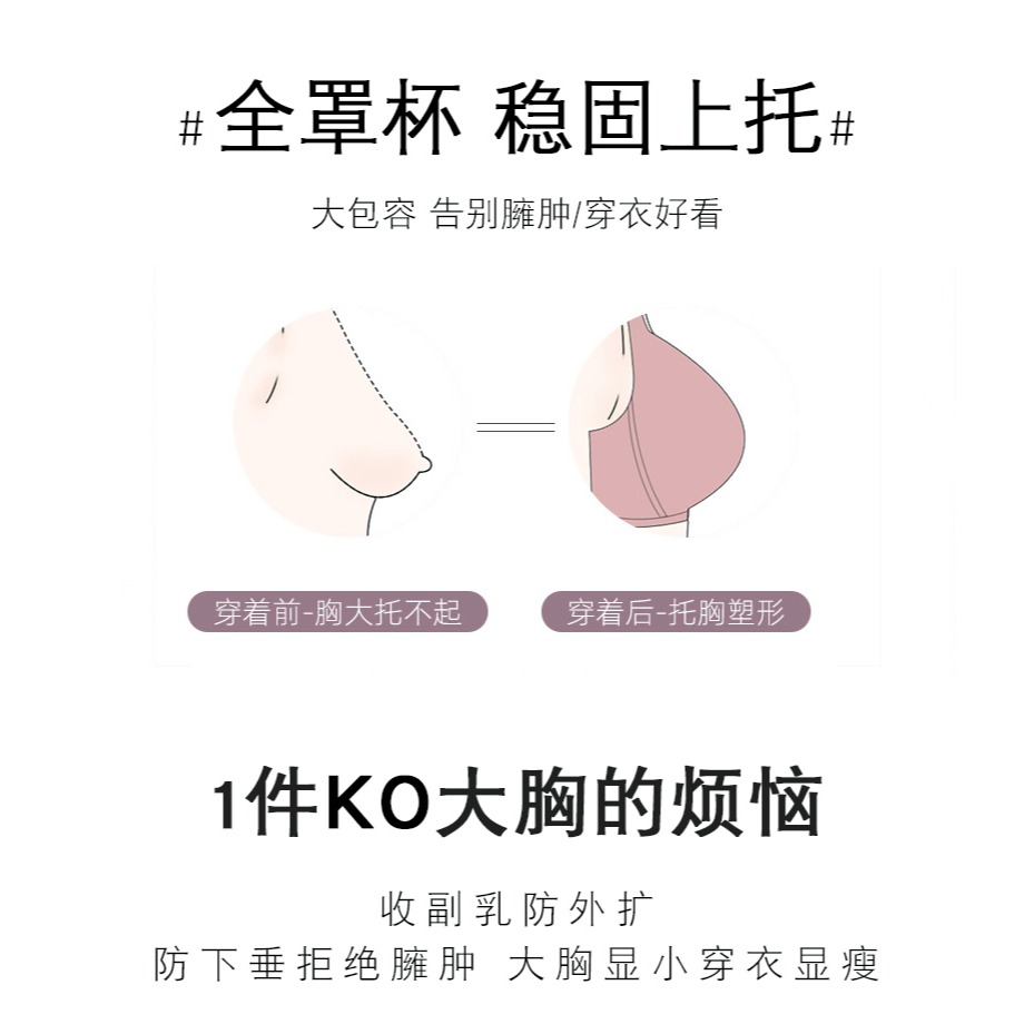 南極人內衣女無鋼圈薄款大胸顯小聚攏收副乳防下垂大碼蕾絲文胸DY-細節圖10