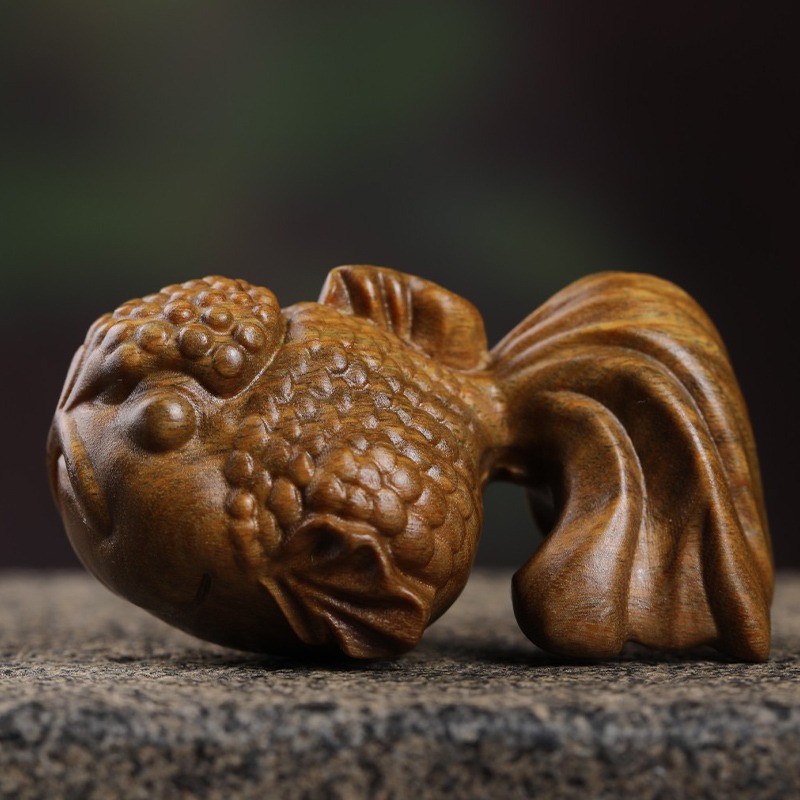 綠檀木小魚手把件檀香木小魚年年有魚工藝品桌面文玩擺件創意禮物-細節圖4