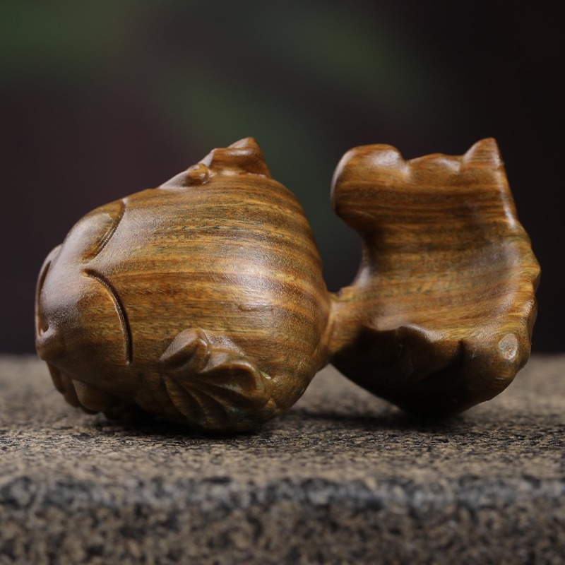 綠檀木小魚手把件檀香木小魚年年有魚工藝品桌面文玩擺件創意禮物-細節圖5