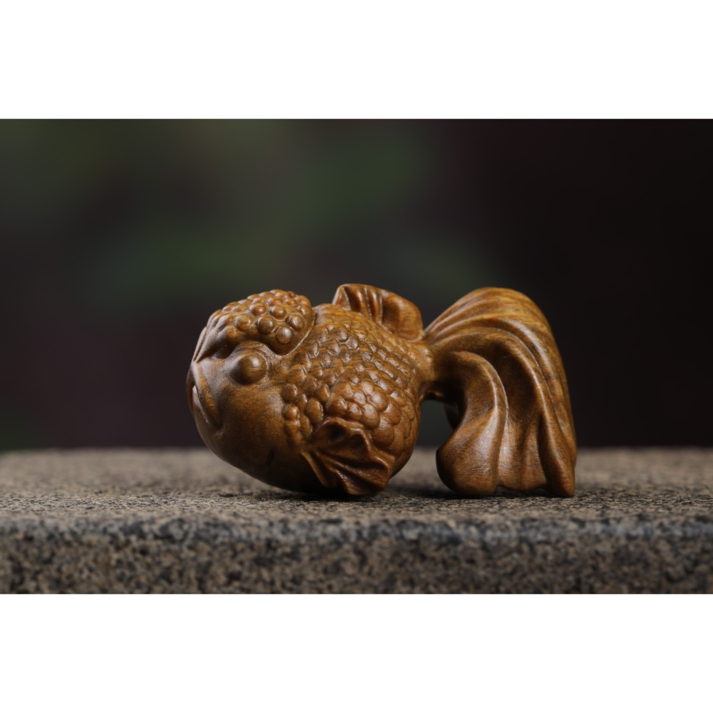 綠檀木小魚手把件檀香木小魚年年有魚工藝品桌面文玩擺件創意禮物-細節圖9