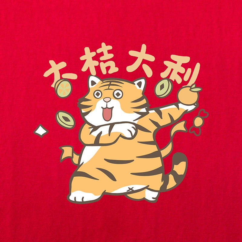 虎年限定】新年款短袖t恤女紅色衣服年寬松大碼純棉洋氣上衣-細節圖3