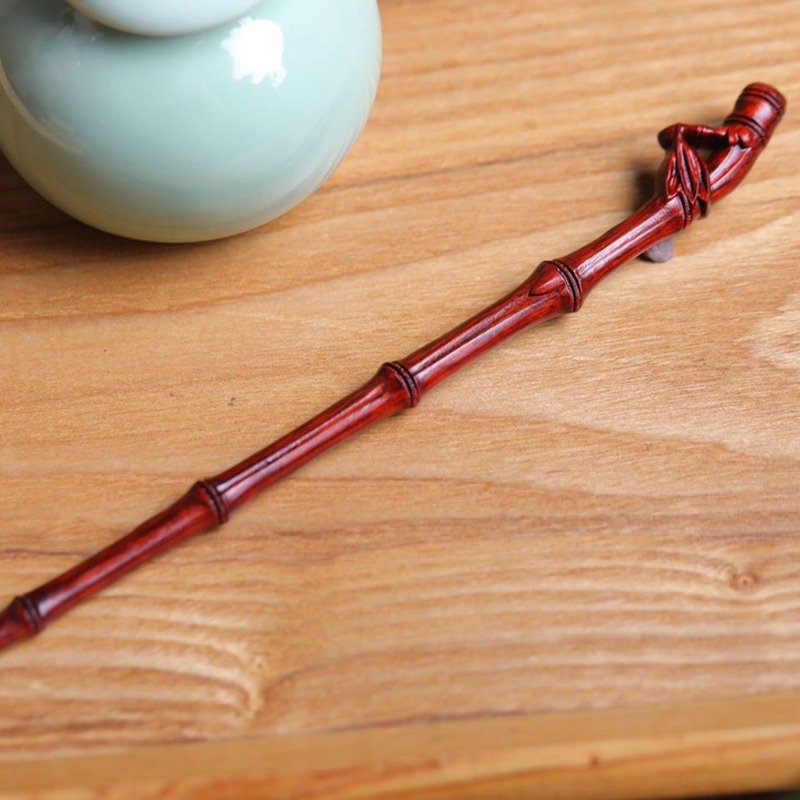 紫檀木如意花發簪挽發丸子頭發釵復古風發飾簪子漢服配飾簡約木簪-細節圖9