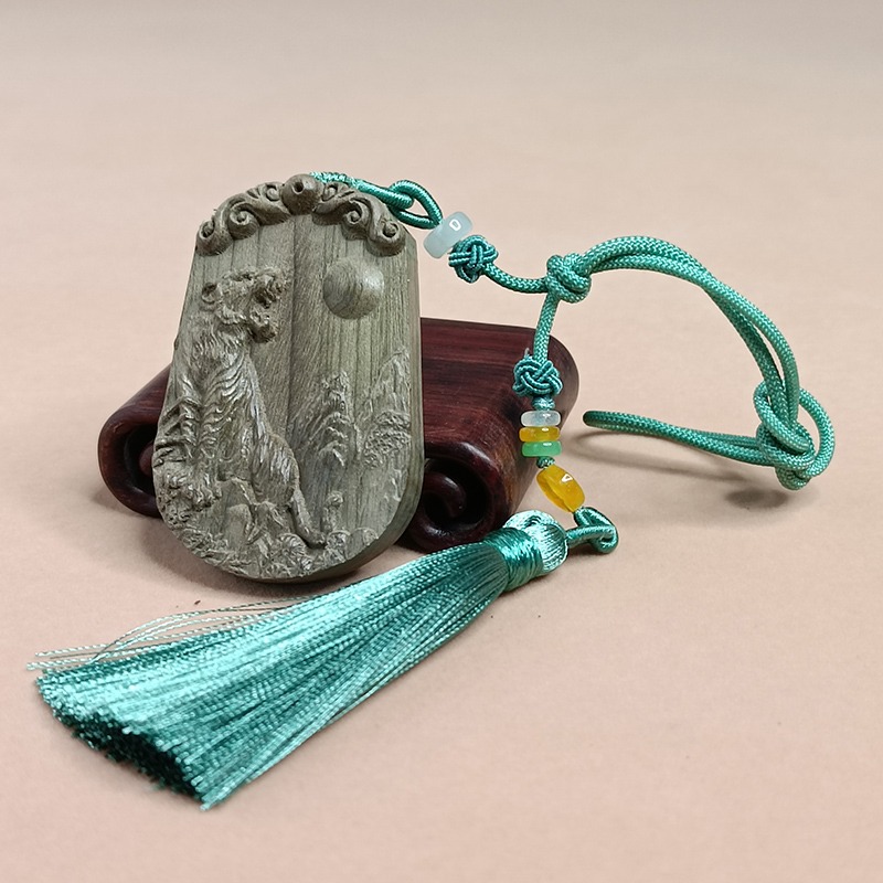 金絲楠陰沉木老虎吊墜木質上山虎汽車掛飾生肖虎車內流蘇掛件禮物-細節圖4