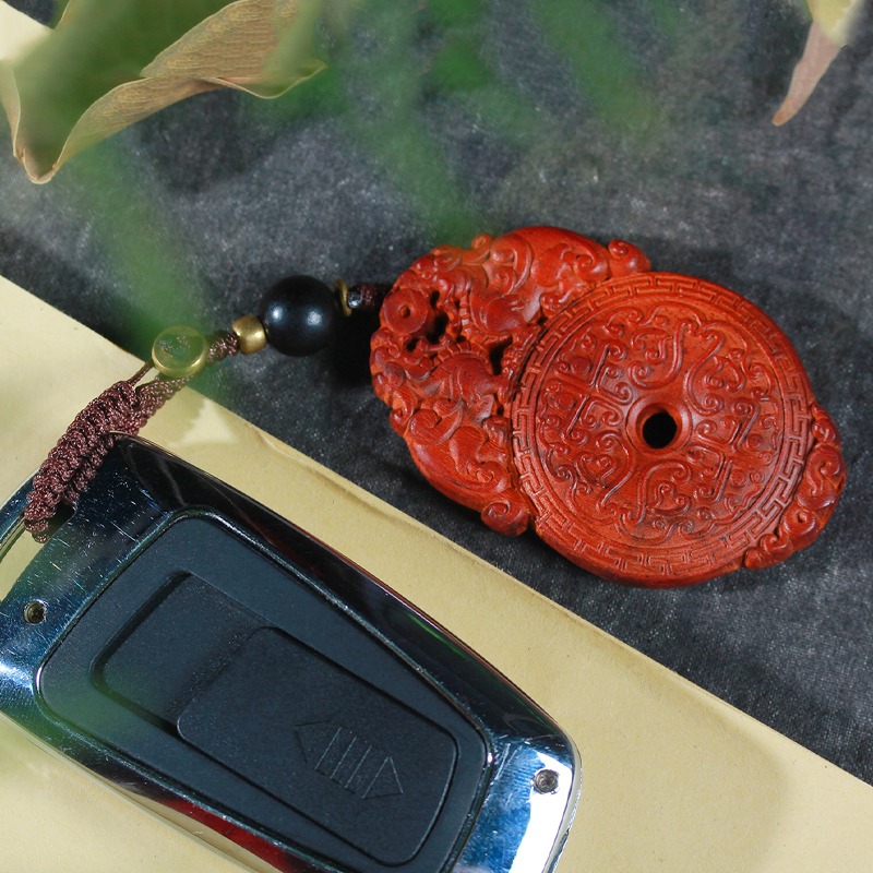貔貅鑰匙扣手工小葉紫檀平安扣汽車鑰匙鏈包包掛飾品簡約生日禮物-細節圖3