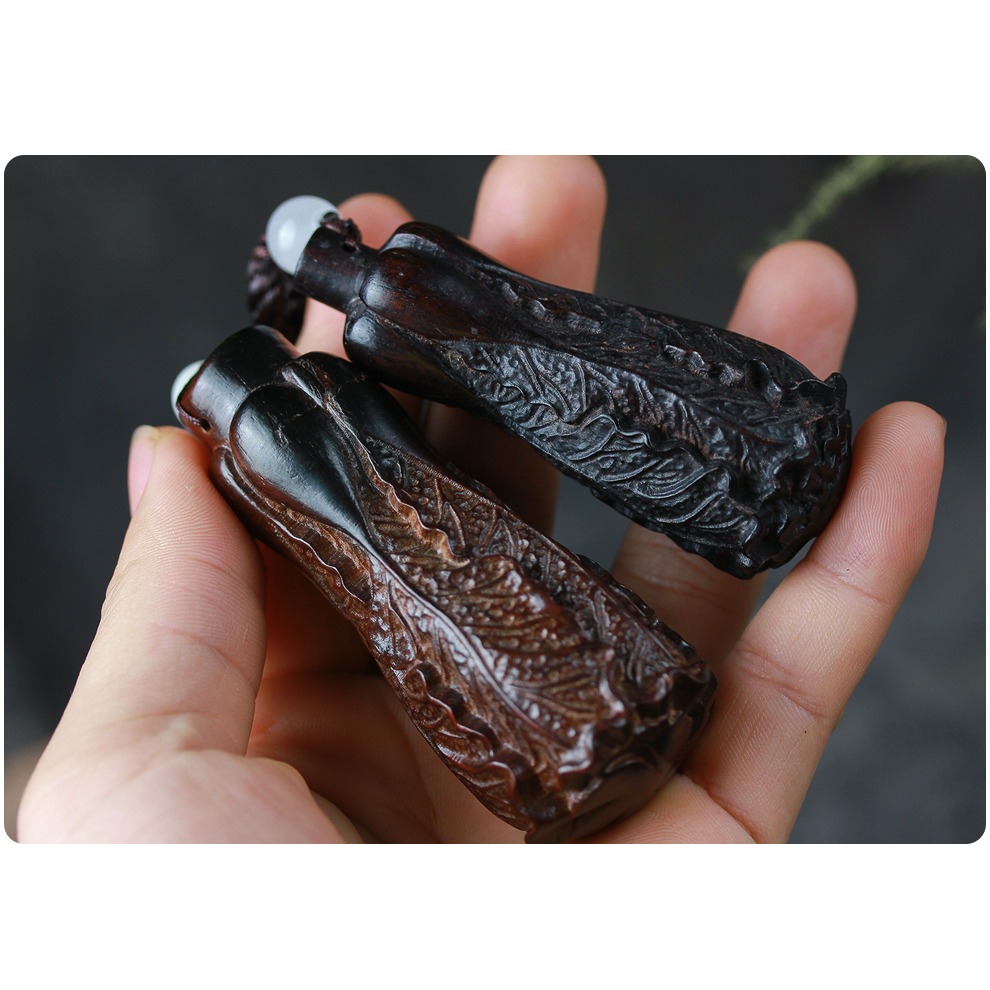 紫光檀白菜手把件百財紅酸枝木雕把玩工藝品擺件汽車掛件飾品禮物-細節圖7
