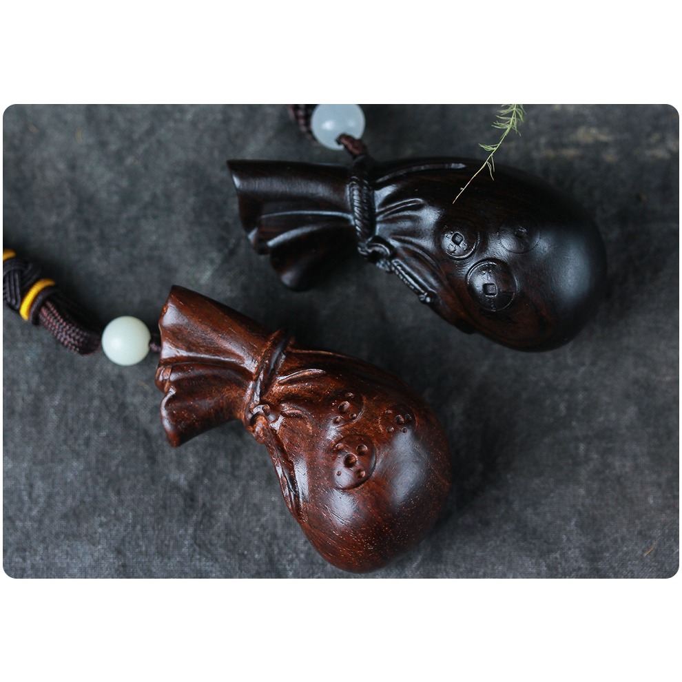 紫光檀木雕錢袋掛件紅酸枝木袋袋有錢飾品汽車掛飾工藝品送禮佳選-細節圖9
