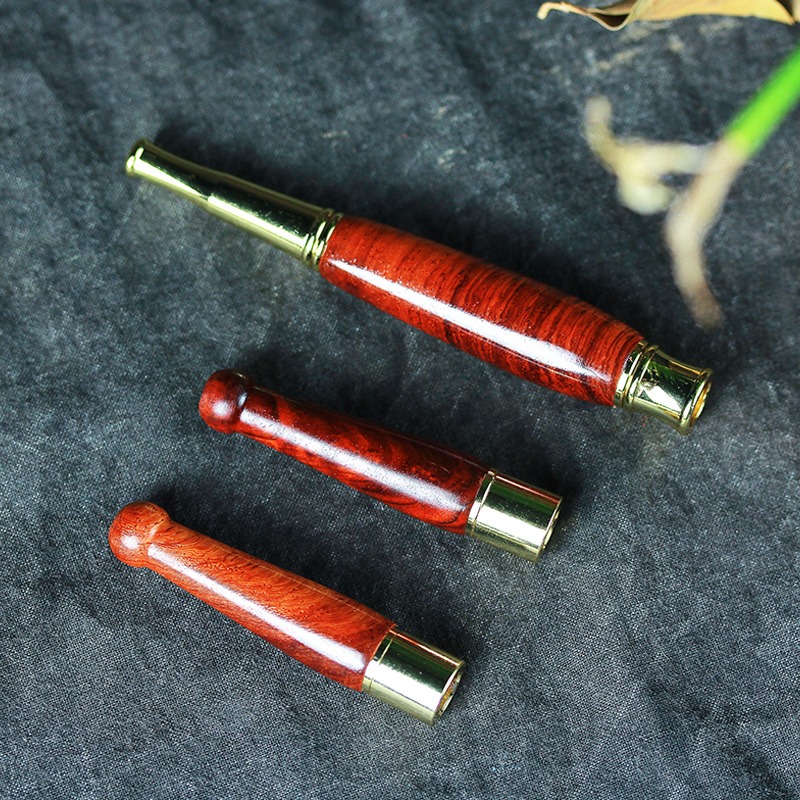 大葉黃花梨木煙嘴過濾器金屬拉桿循環過濾芯木質煙具送禮便攜男女-細節圖2