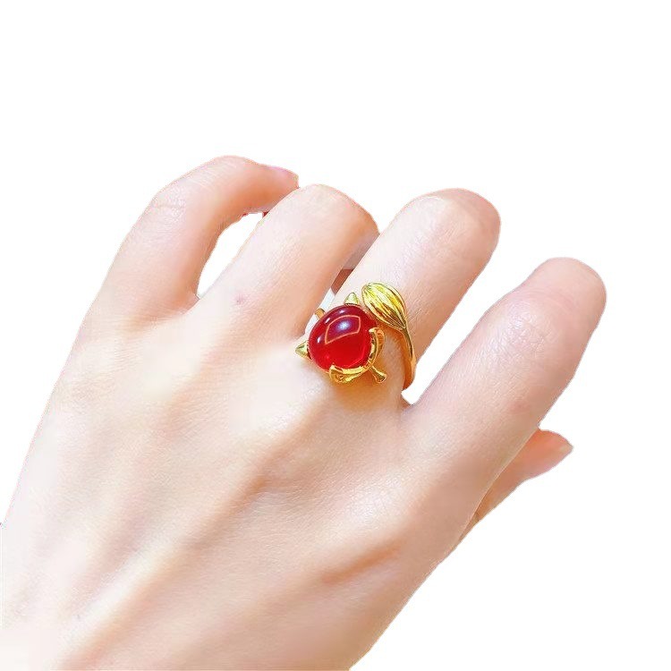 紅色小狐貍套裝指項鏈手鏈不掉色女士百搭項鏈手鏈戒指首飾新款-細節圖5