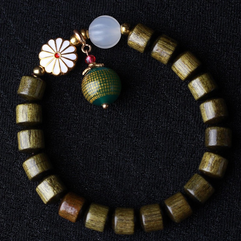 金絲楠木桶珠手串文玩佛珠單圈手鏈大悲咒吊墜老型珠手串送禮佳選-細節圖3