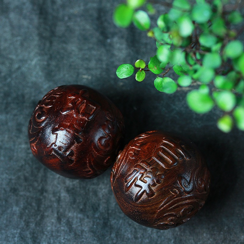 實木大紅酸枝木吉祥如意手球紅木健身球手把件雕刻擺件實心把玩件-細節圖4