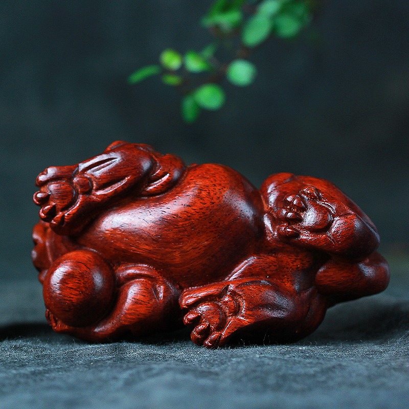 小葉紫檀木雕刻獅子抱球擺件獅子戲球文玩把件創意禮物實木把玩件-細節圖5