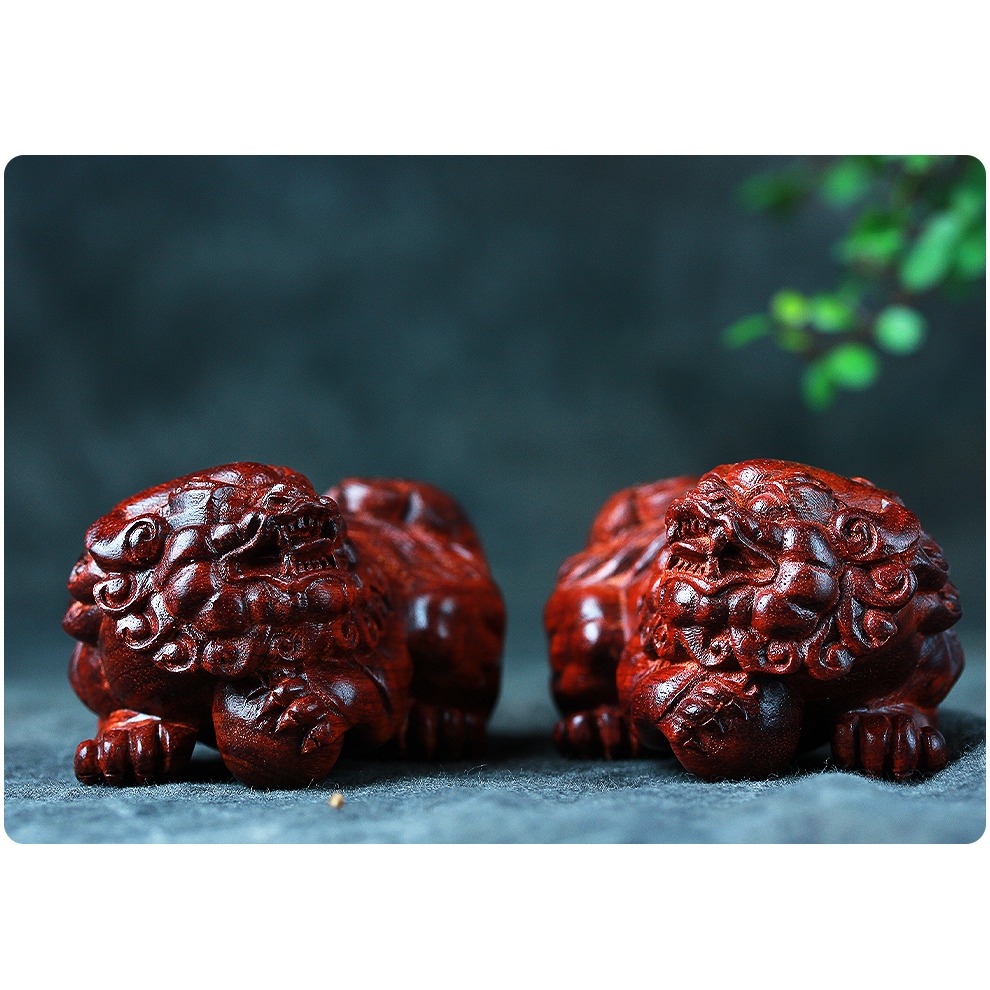 小葉紫檀木雕刻獅子抱球擺件獅子戲球文玩把件創意禮物實木把玩件-細節圖7