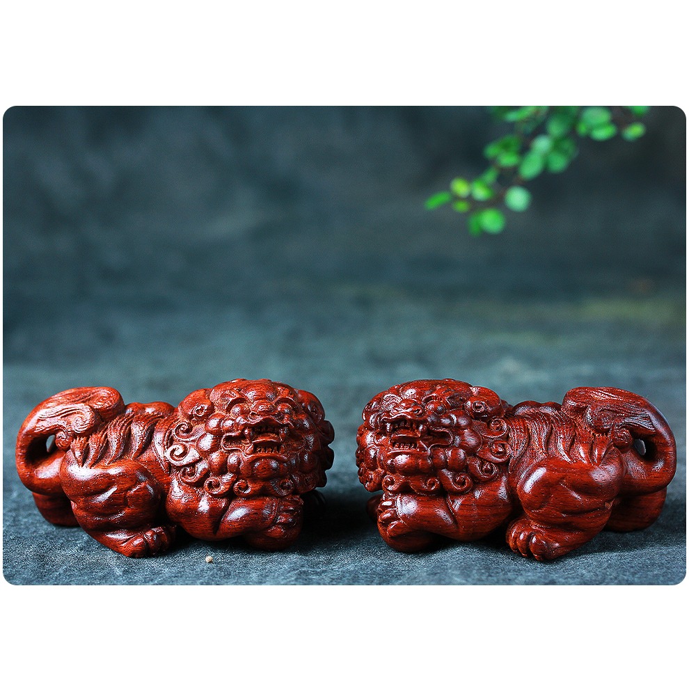 小葉紫檀木雕刻獅子抱球擺件獅子戲球文玩把件創意禮物實木把玩件-細節圖8