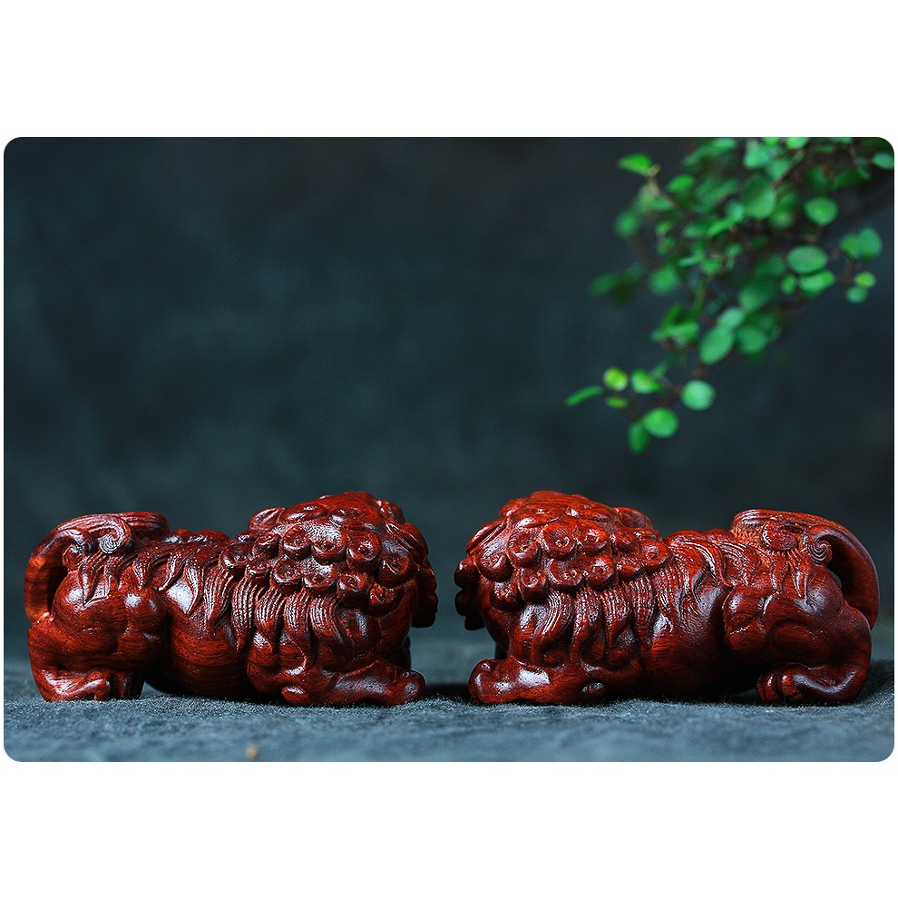 小葉紫檀木雕刻獅子抱球擺件獅子戲球文玩把件創意禮物實木把玩件-細節圖9