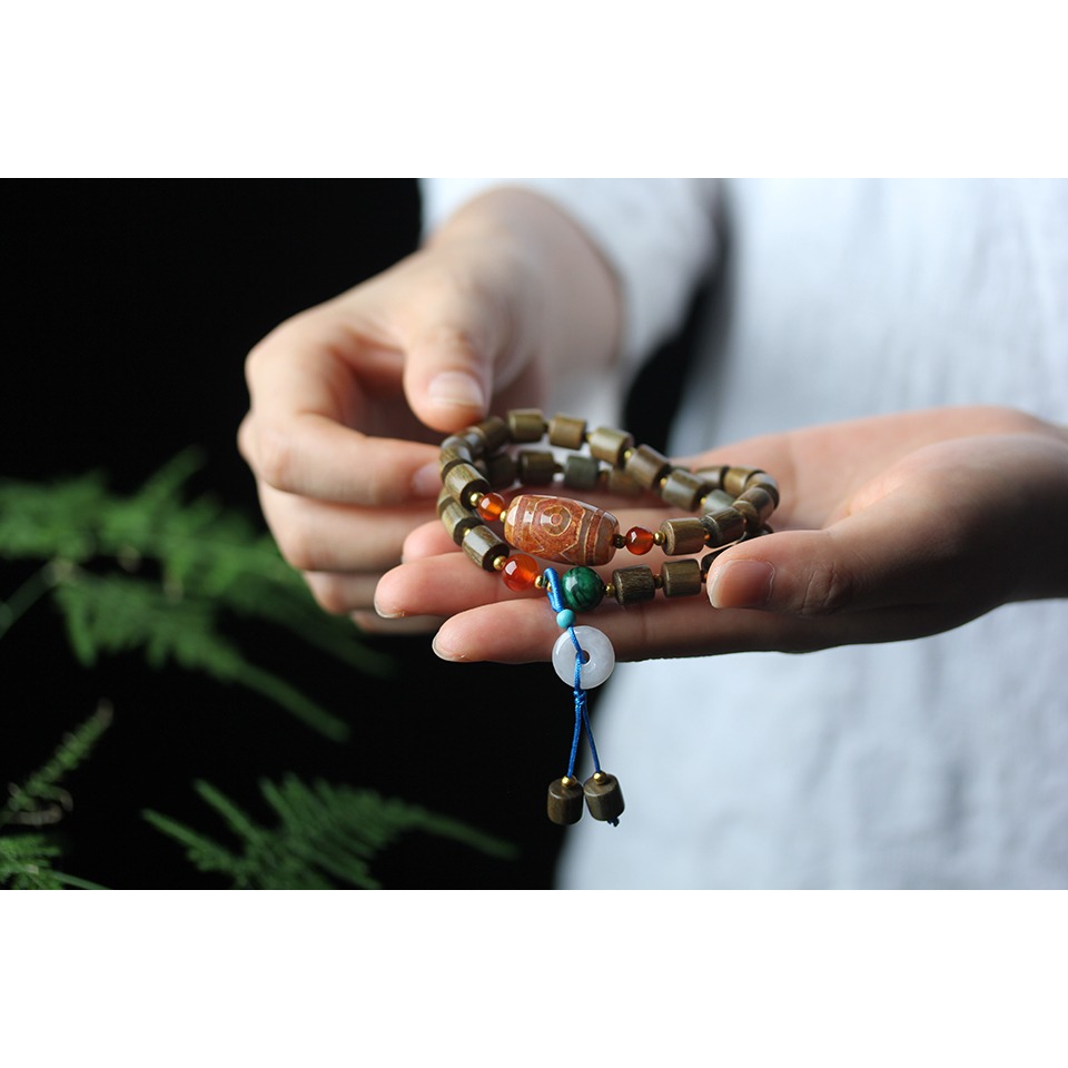 綠檀木佛珠手串女木質學生手鏈情侶檀香手串男民族風雙圈桶珠手飾-細節圖7