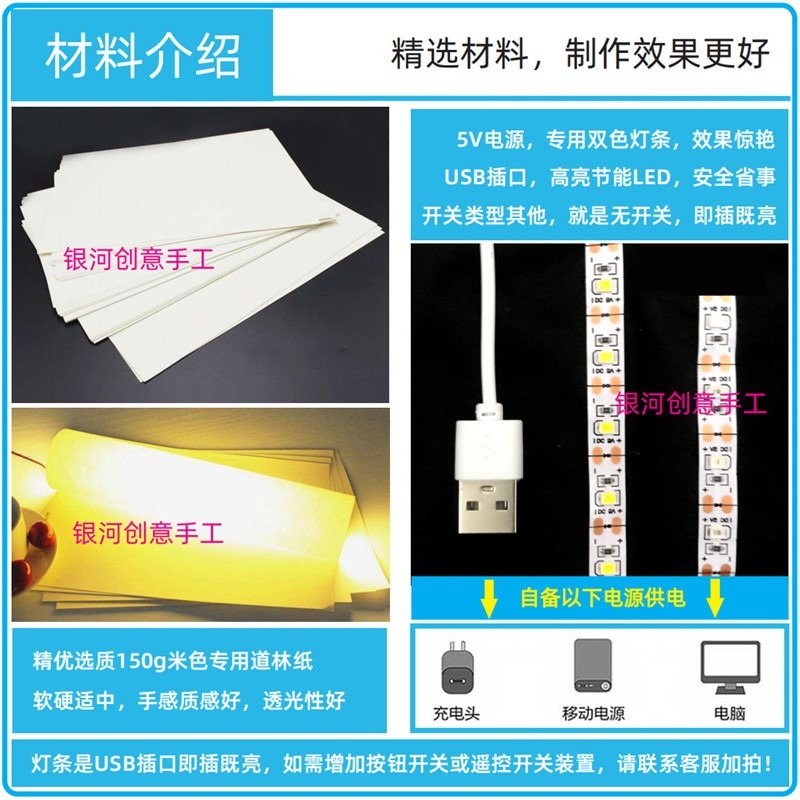 光影紙雕燈DIY空白材料包 圖紙設計手工立體紙刻燈箱紙構模型作業-細節圖6