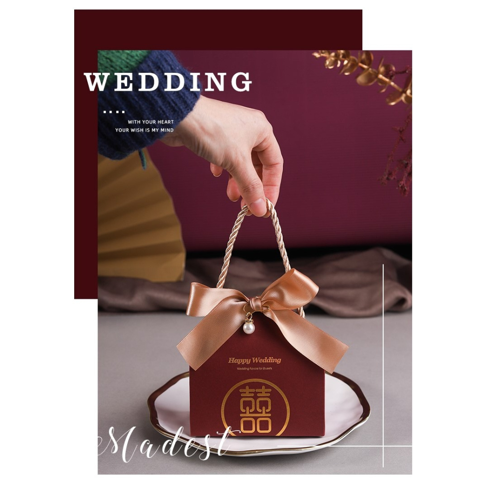婚慶糖盒手提喜糖盒子結婚專用囍禮喜糖盒福袋結婚瓜子花生喜糖袋-細節圖8