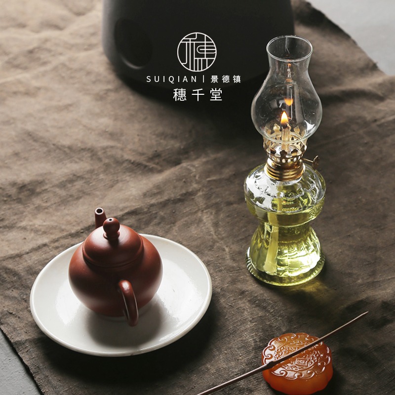 穗千堂 復古典雅老式玻璃酥油燈妙祥煤油燈瓶 條案香臺供佛堂青燈-細節圖4