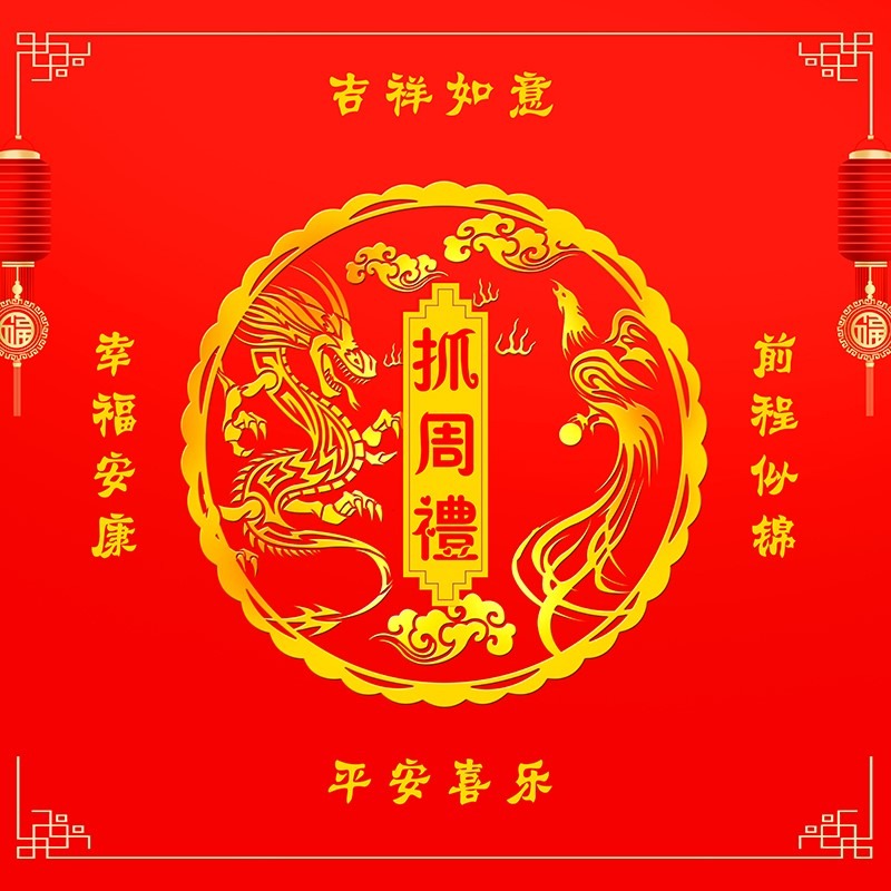 小孩抓周海報寶寶過生日用品周歲佈置背景墻裝飾氣球套裝喜慶定製-細節圖4
