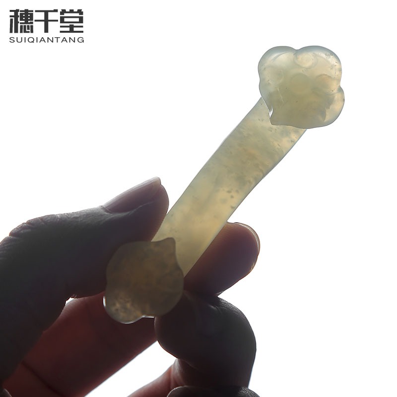天然岫玉石吉祥如意迷你茶寵擺件筆架茶針茶蓋託擱置雅玩茶具配件-細節圖2