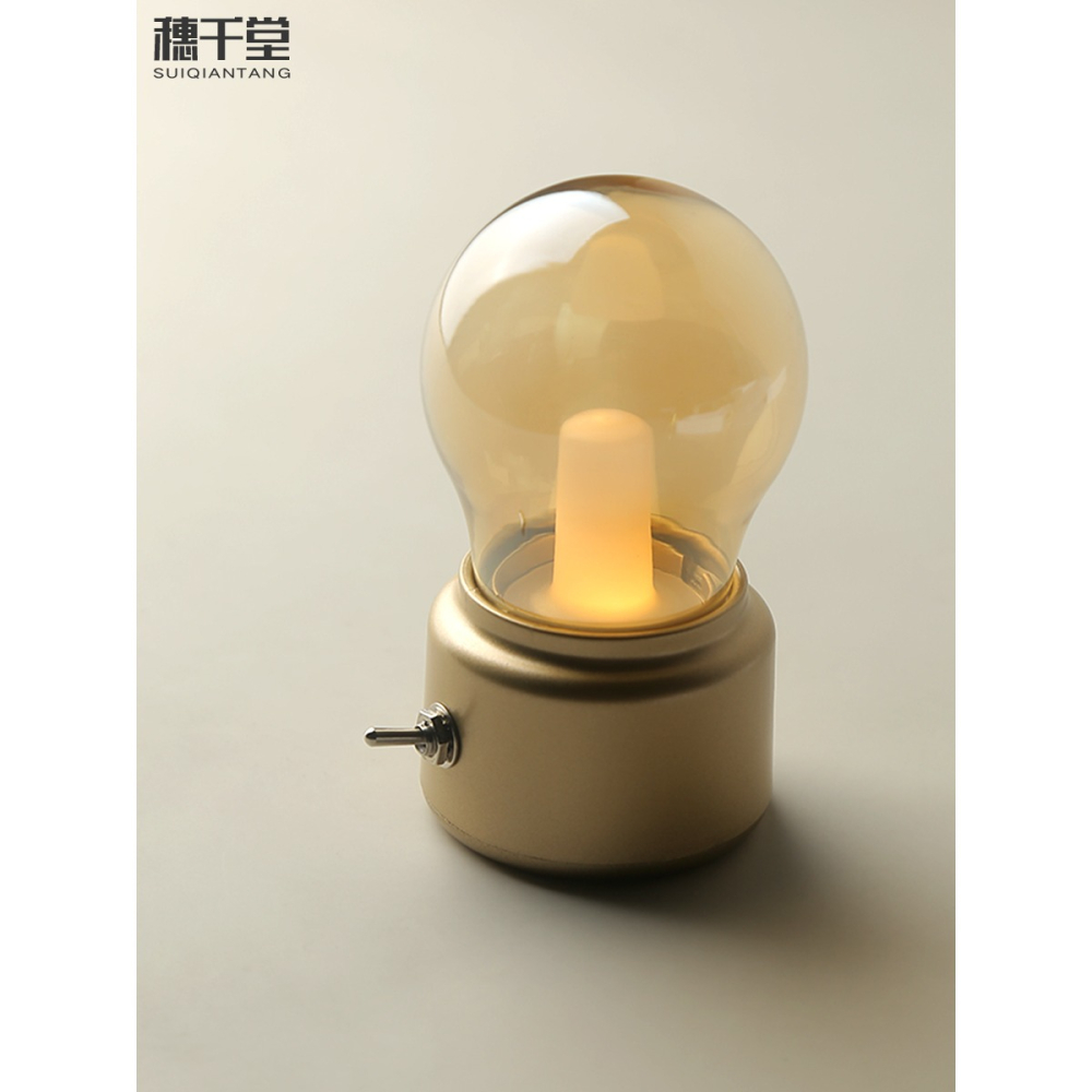 復古文藝USB插電燈泡小夜燈 臥室牀頭燈小臺燈節能燈創意擺件禮物-細節圖2