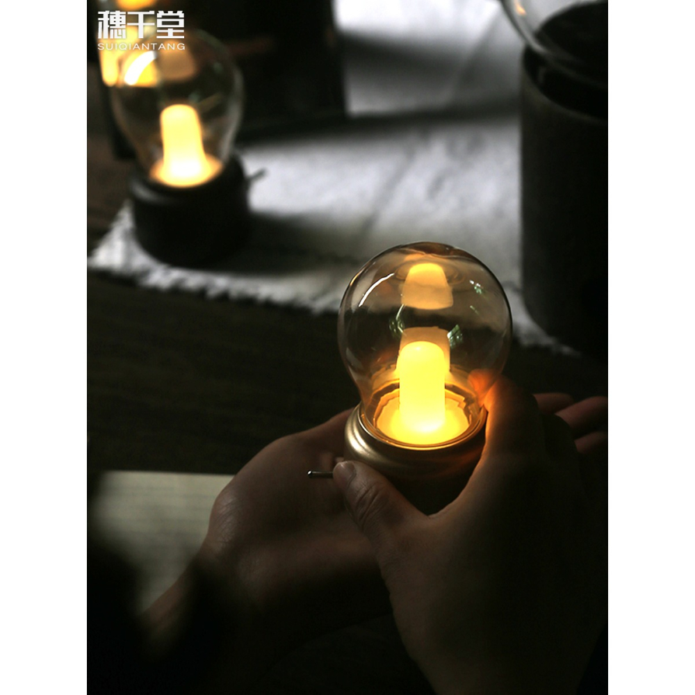 復古文藝USB插電燈泡小夜燈 臥室牀頭燈小臺燈節能燈創意擺件禮物-細節圖3