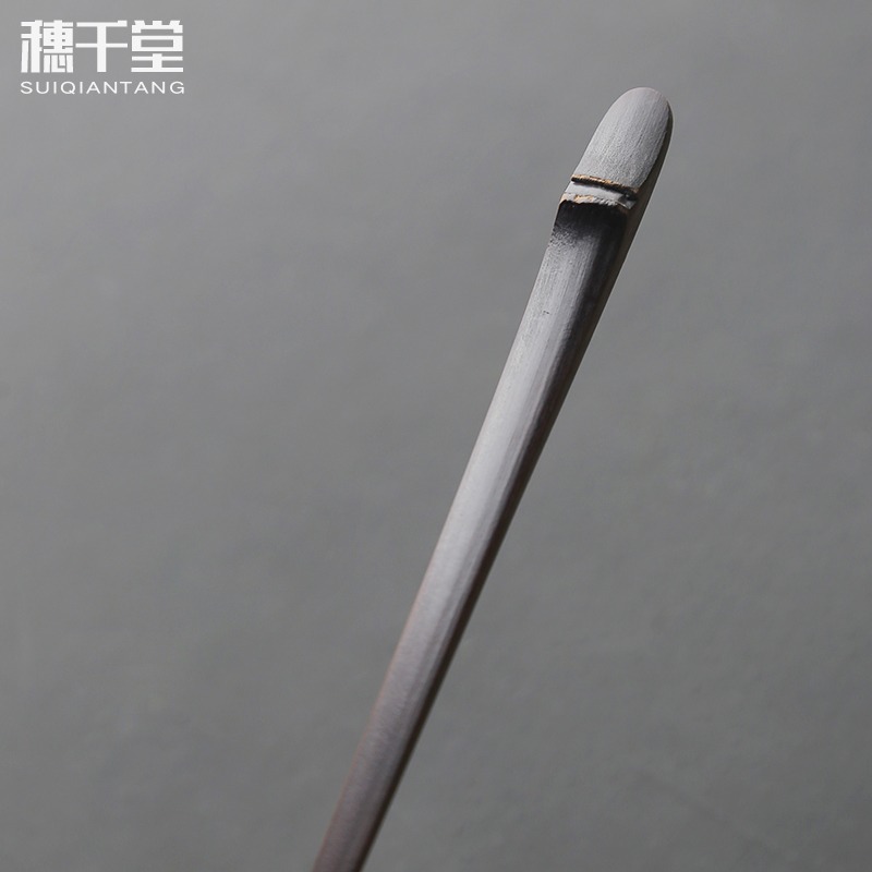穗千堂日式手工茶針 茶則 老煤竹茶簽 通壺口用具 老料新作茶擱-細節圖4